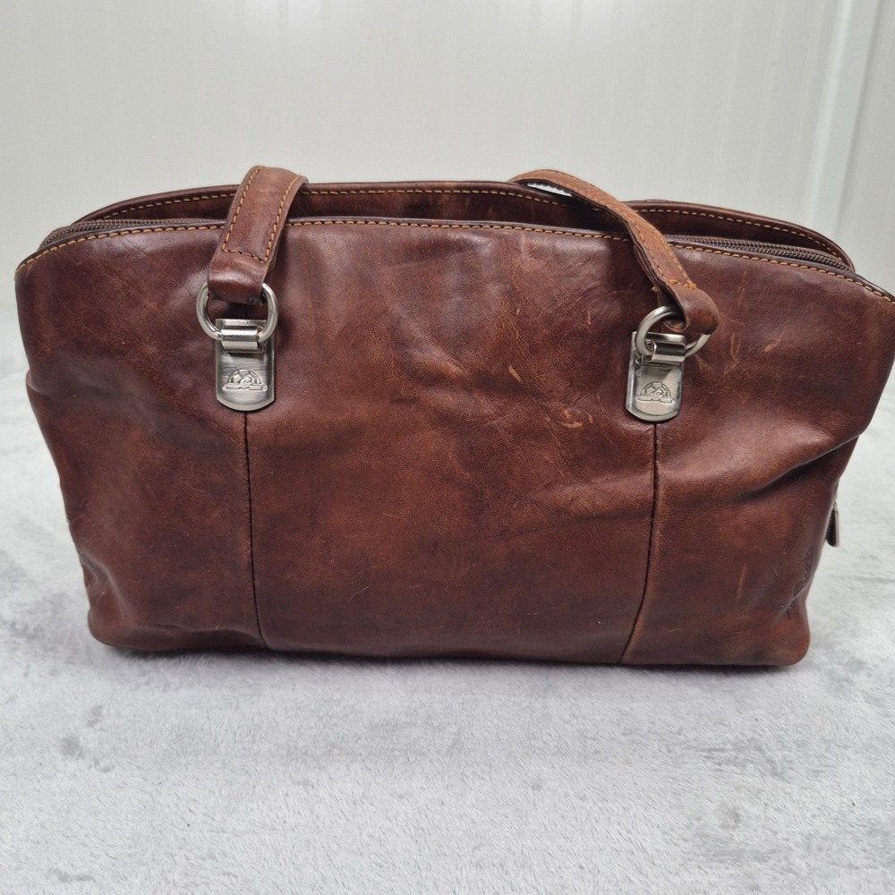 Tony Perotti Distressed Leather Shoulder Bag Brown Hobo Medium Long Green